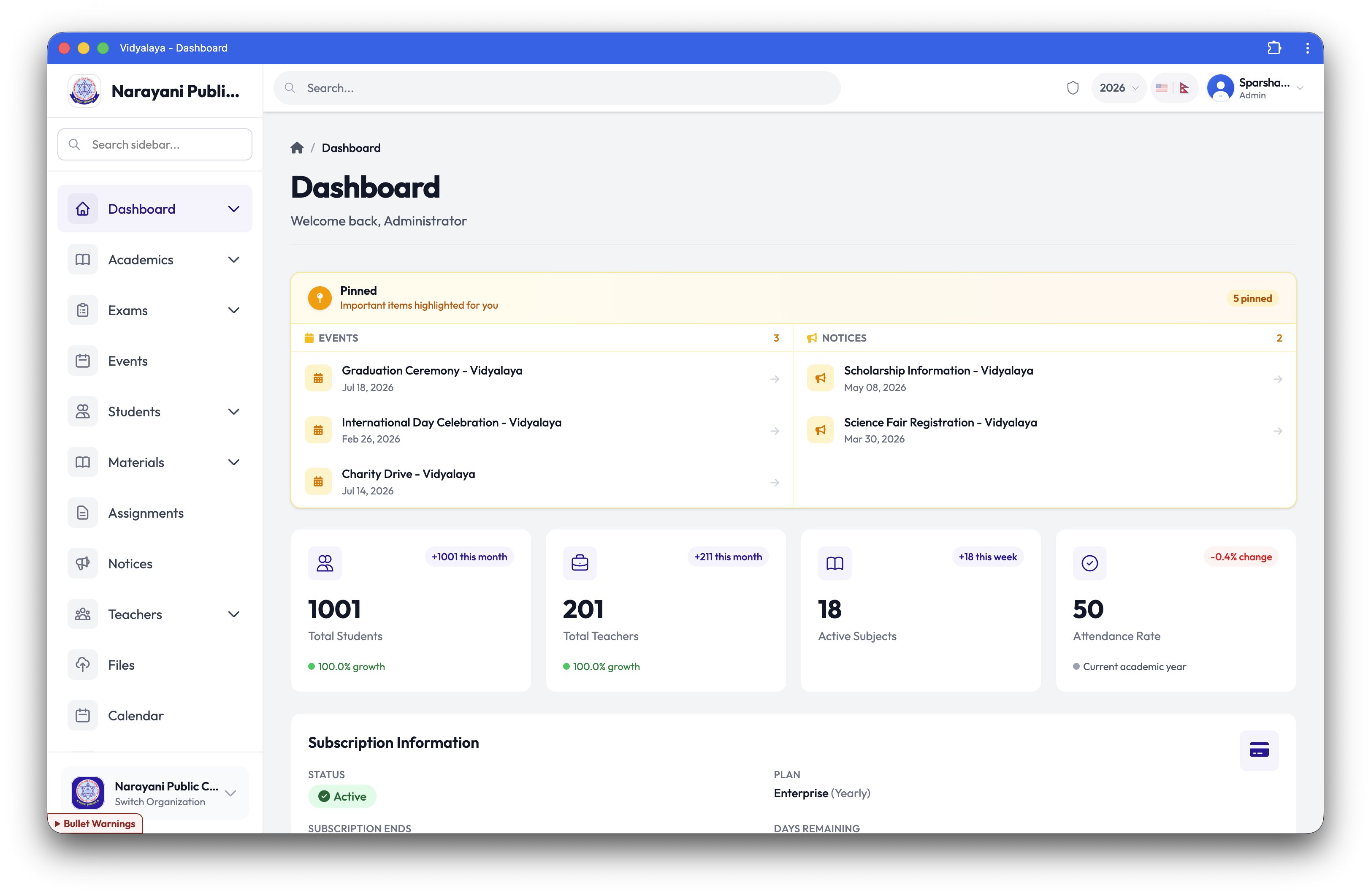 Vidyalaya dashboard